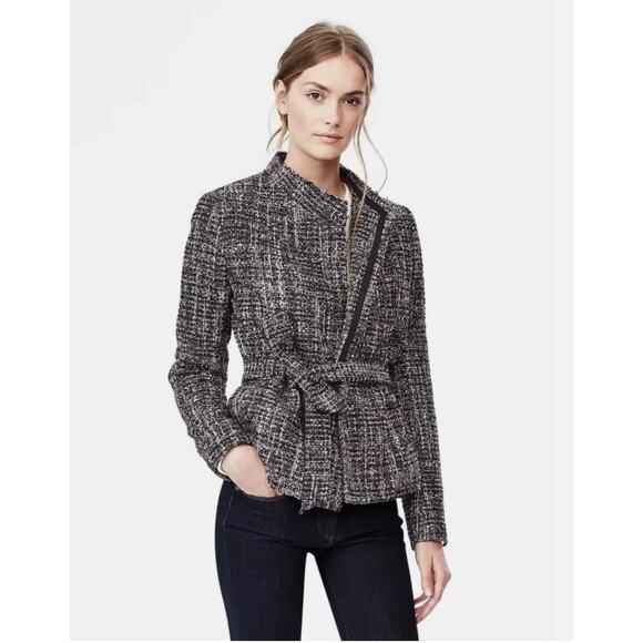 BANANA REPUBLIC Black Tweed Collared Tie Waist Blazer Jacket // S - Picture 1 of 11